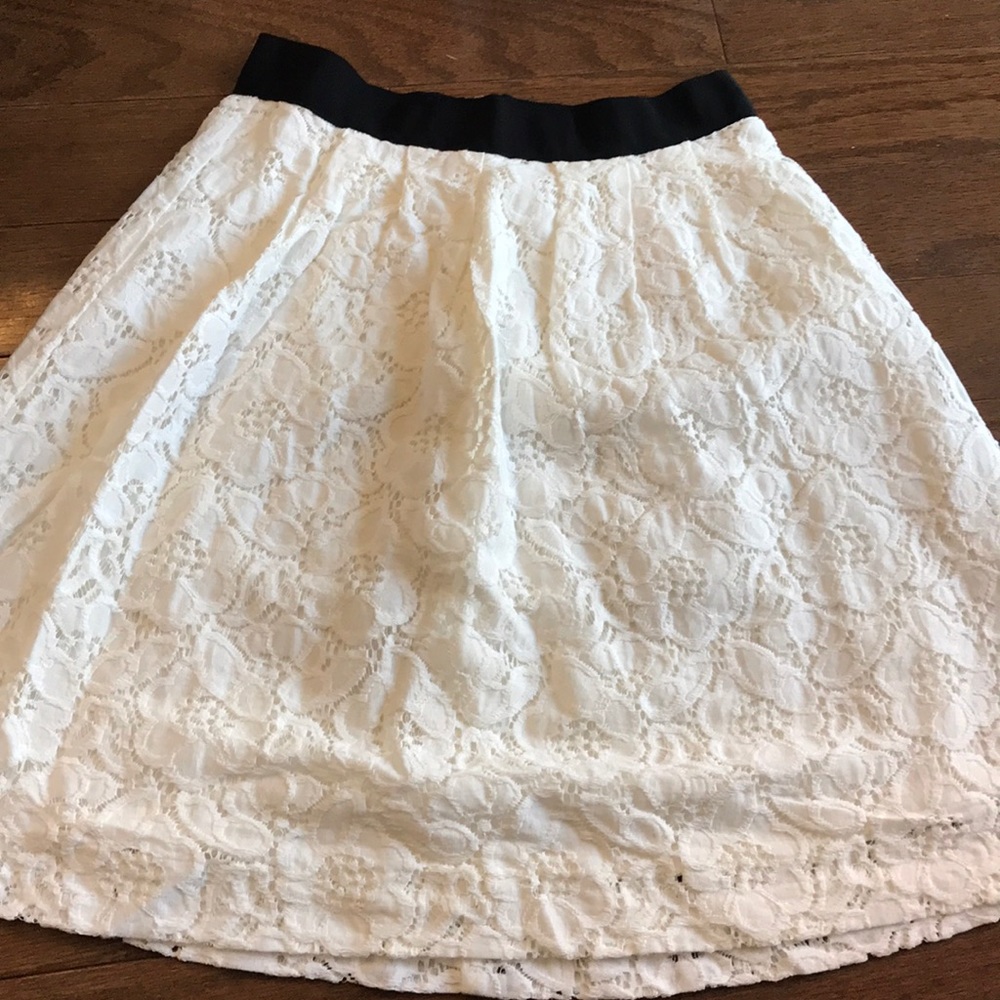 LOFT white lace flower midi skirt with lining